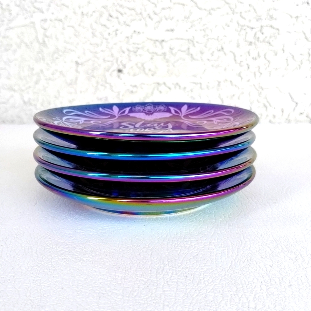 Stay For A Bite Iridescent Tidbit Plate Bat Set Of 4 Bewitched - Picture 3 of 15